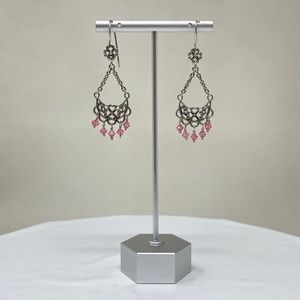 Sterling & Pink Crystal Chandelier Earrings